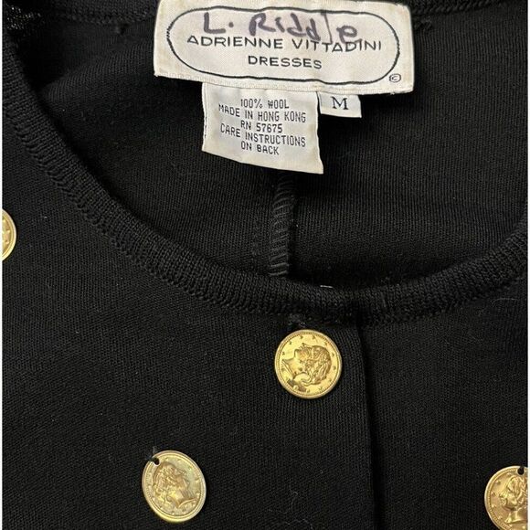 Ladies Medium Black Gold Tone Coins All Over Blouse Wool Sweater Top Vintage - Picture 7 of 8